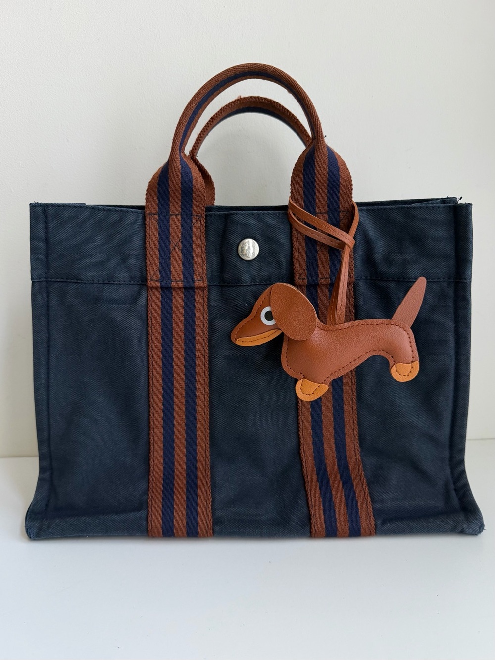 Authentic Hermes Herline Fourre Tout Canvas Small Tote Bag in Navy Brown